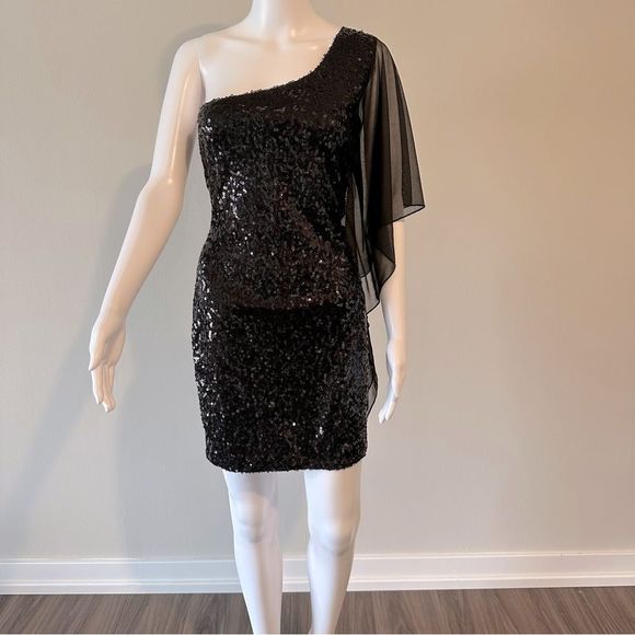 Taboo Y2K Sequined One Shoulder Mini Dress Size L - Picture 5 of 12